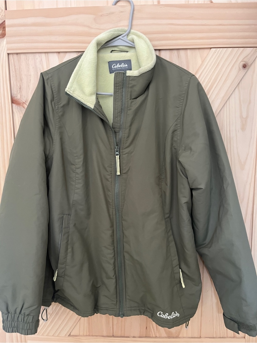 Cabela’s Women’s Fleece Lined Jacket Olive Green Full Zip Windbreaker Coat Large